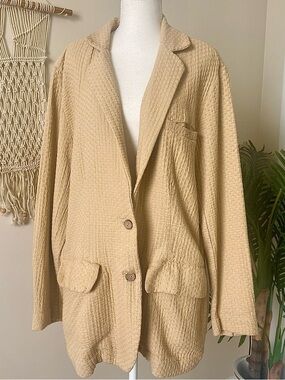 NWT FREE PEOPLE Like A Cloud Blazer in Mustard Seed Medium 100% Cotton Oversized